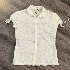 Johnny Was Cream Eyelet Short Sleeve Button Up